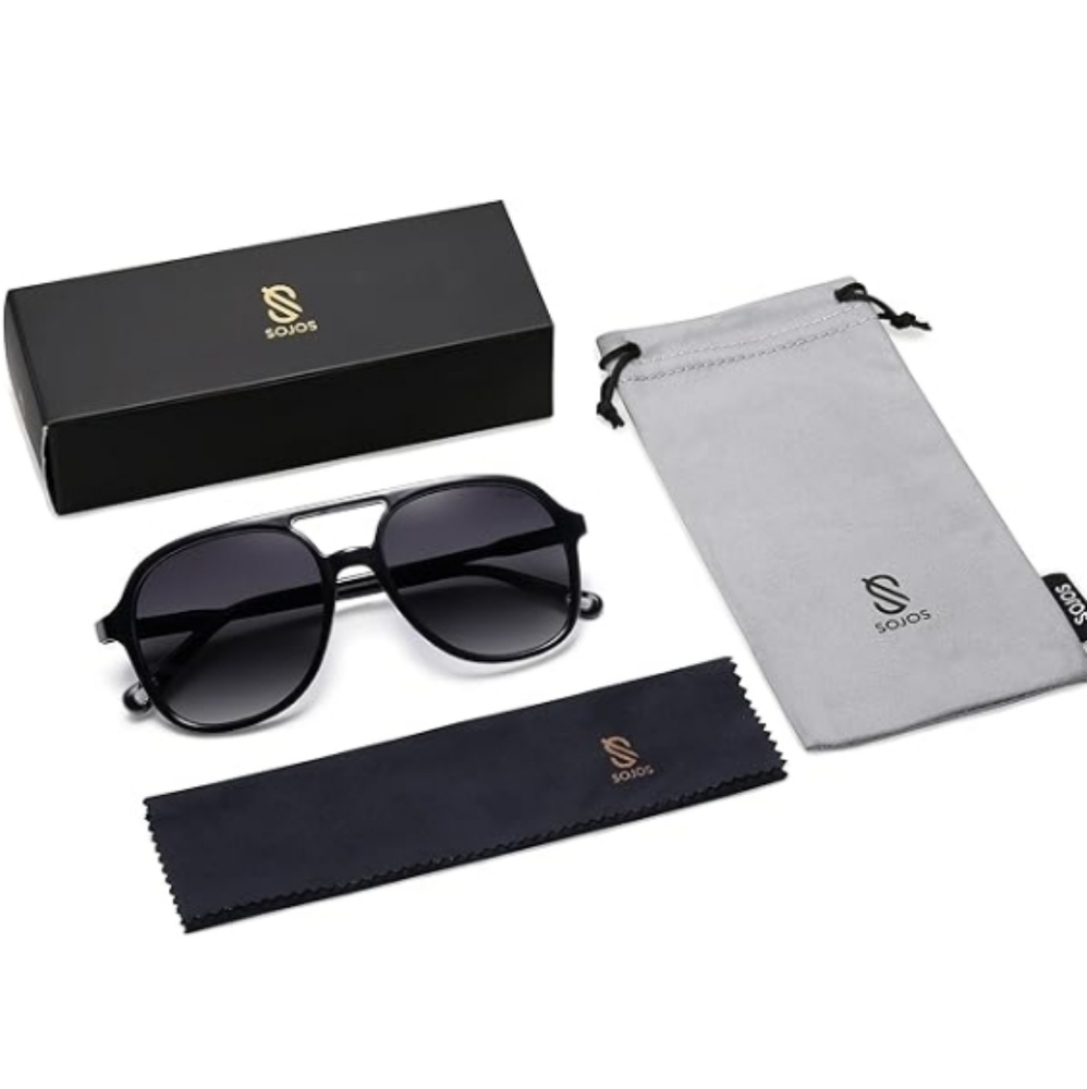 Polarized Aviator Sunglasses Classic 70s Vintage Square SJ2174 Black